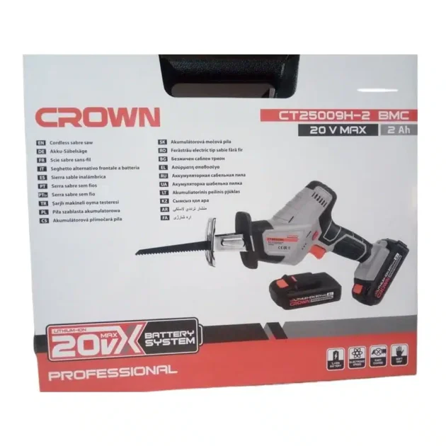 Scie Sabre À 2 Batteries 20V Multifonction Avec 2 Lames Bois, Métal Crown CT25009H-2 BMC