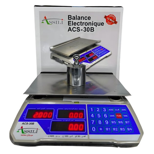 Balance électronique ASSILI 30 KG batterie rechargeable en acier inoxydable