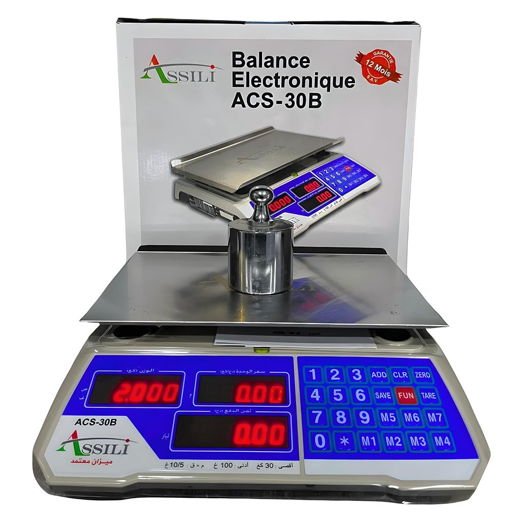 Balance électronique ASSILI 30 KG batterie rechargeable en acier inoxydable