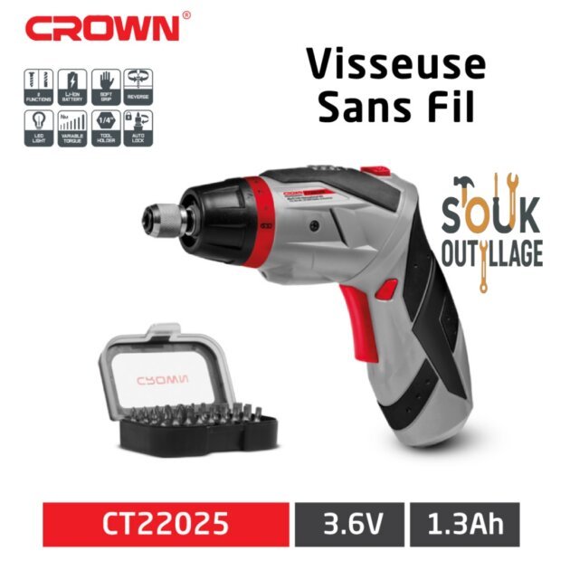 Tournevis électrique sans fil 3.6V 1.3Ah CROWN | CT22025