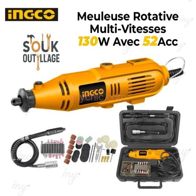 Meuleuse Rotative Multi-Vitesses 130W Avec 52Acc Ingco MG1309M
