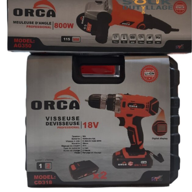 Pack promo ORCA : visseuse 18V double batterie et tronçonneuse 800W