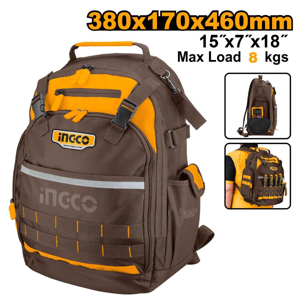 Sac à dos porte-outils INGCO HBP01028 – 380 × 170 × 460 mm
